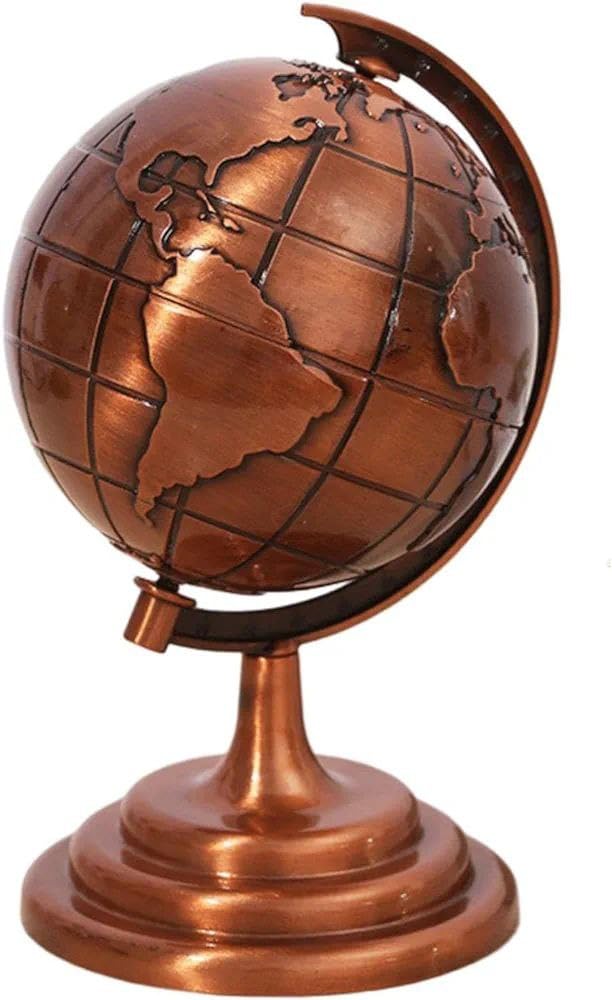 Decorative Figurine - Earth Miniature - Desk Decor Globe - Antique Iron Spinning Globe: Small Desk Masterpiece, Metal Craft Bronze
