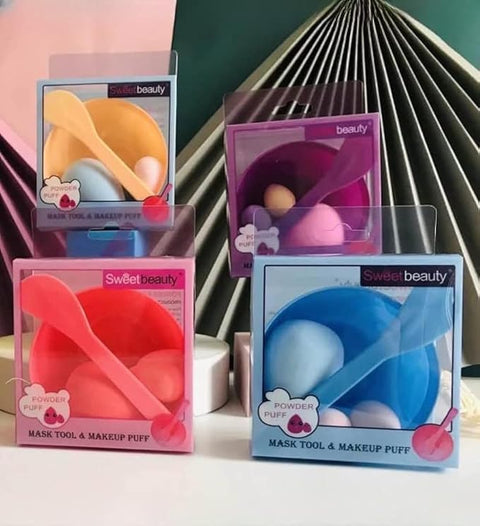 Set Mask Tool, Mini Sponge Makeup Blender With Bowl And Spatula, Beauty Sponge For Touch Up 2 pieces