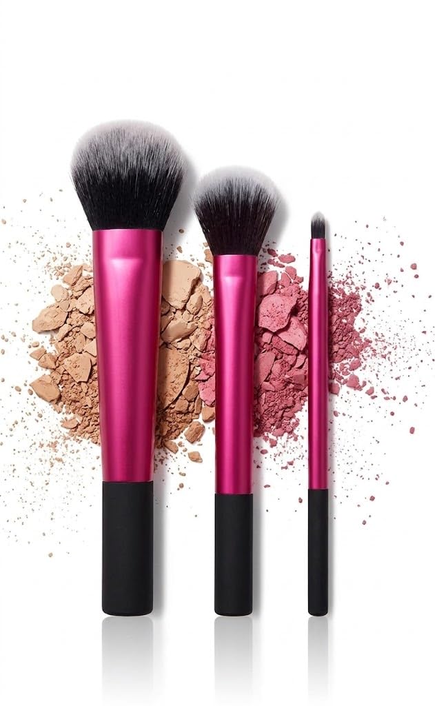 Makeup Brushes Makeup Brush Set 3 Pcs, Premium Synthetic Foundation Concealers Powder Blush Blending Makeup Brush Set Face Eye Shadows Angled Eyeliner