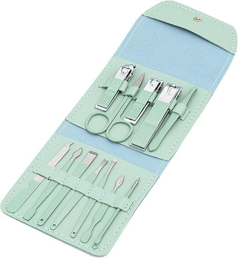 Pedicure Kit 16-Piece Manicure Set Stainless Steel Nail Clippers Tweezers Scissors Grooming Tools with Leather Case for Travel Home Use Personal Hygiene (grey)