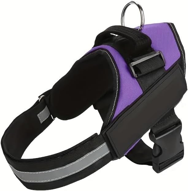 Dog Harness (k9 police) with Hook and Loop Metal Dog Training Harness Purple (Large) (X-Large)
