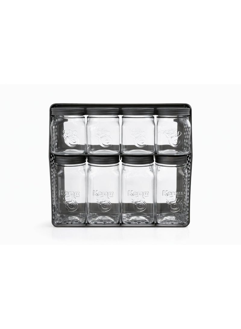 8-Piece Clear Spice and Herb Jar Set with Lids and 2-Tier Organizer Stand Rack - Multicolor