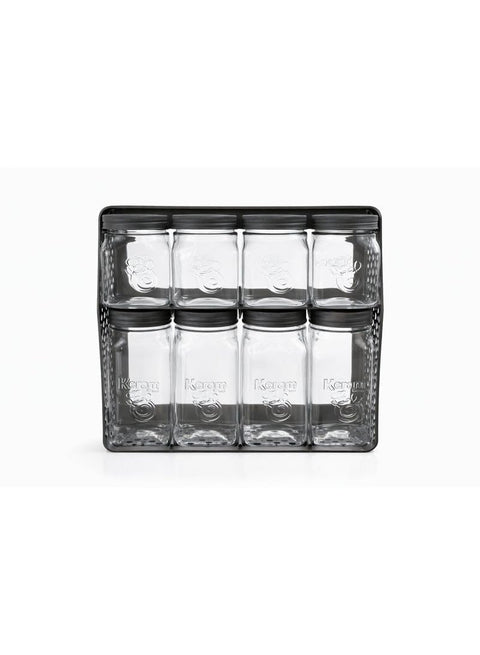 8-Piece Clear Spice and Herb Jar Set with Lids and 2-Tier Organizer Stand Rack - Multicolor