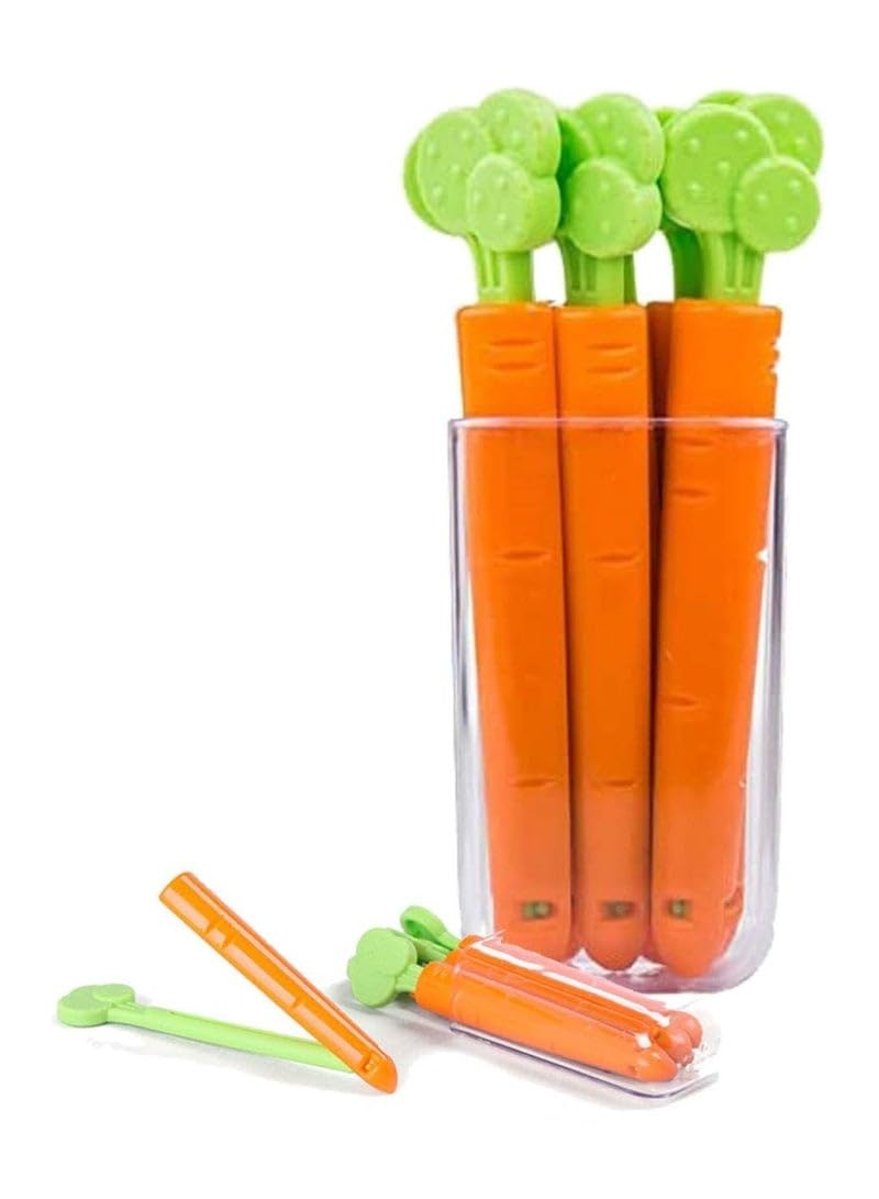 Plan A Food Bag Sealing Clips Set, Carrot Shaped Clips with Magnetic Fridge Holder, Great Kitchen Clips for Storing Food Organization and Keeping Fresh, Suitable for Kitchen, Bread Bags, Snacks