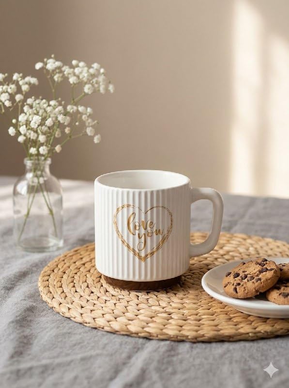 Premium Porcelain Ribbed Coffee Mug with Ergonomic Handle – Heat Insulated Ceramic Cup for Tea & Coffee, Non-Slip Comfortable Grip Drinkware, 1 Piece