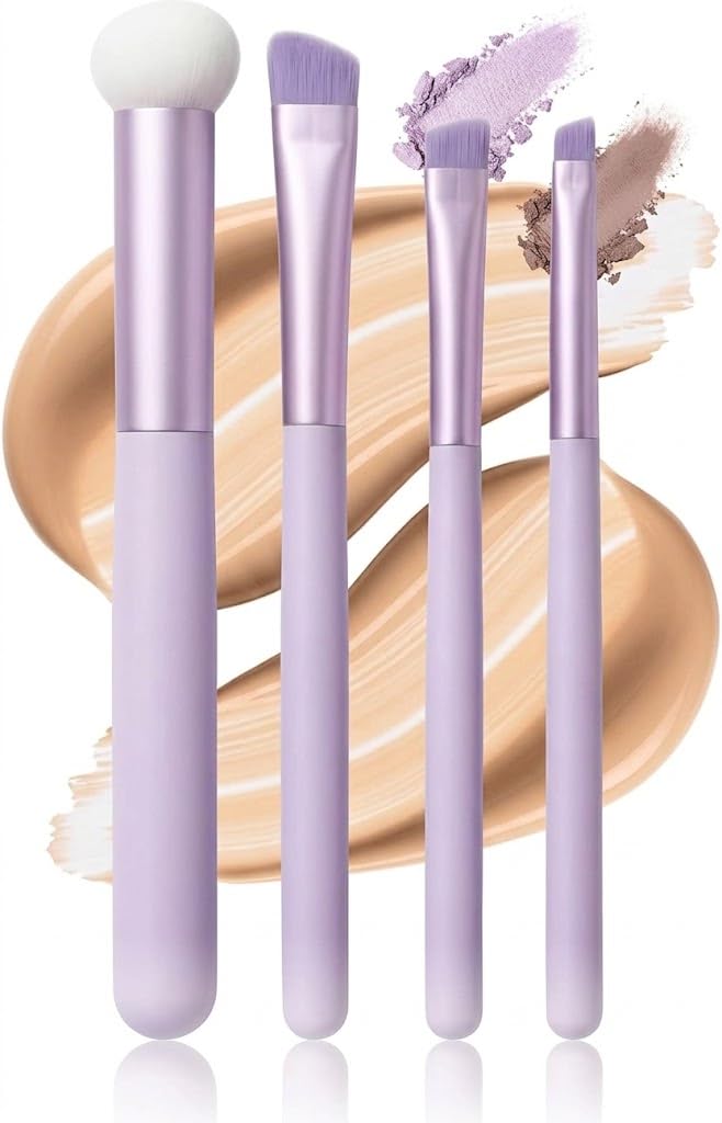 4 Piece Eyebrow Brush & Eyeshadow Makeup Brush Set With Soft Synthetic Hairs & Real Wood Handle for Eyeshadow, Eyebrow, Eyeliner, Blending-purple color