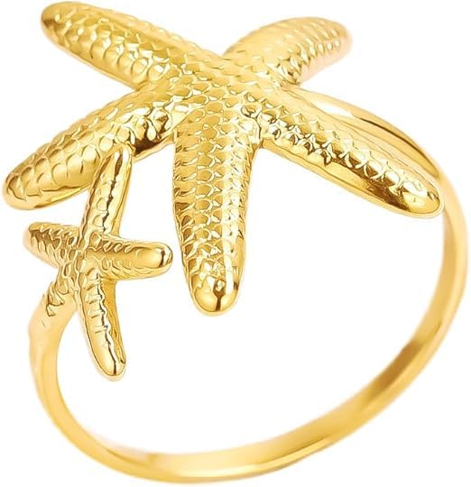 Double starfish design ring for women elegant adjustable design suitable for fingers and thumbs with a comfortable and adjustable design suitable for summer and beach atmosphere.