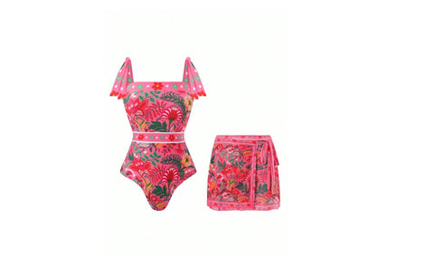 Summer Women's 2 Piece Swimwear Colorful Floral Pattern Elastic Quick Dry Vacation Swimwear