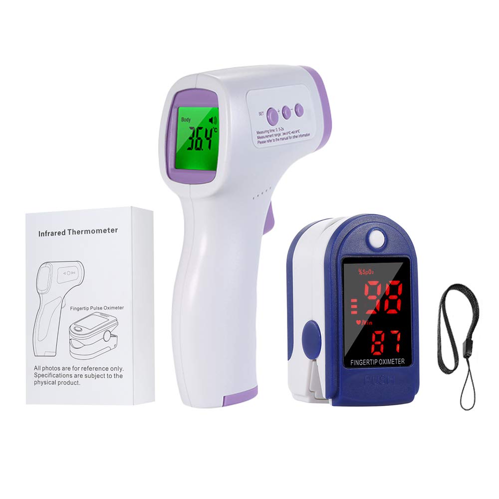 Festnight- Digital Forehead Thermometer Non-contact Infrared Thermometer and Digital Fingertip Pulse Oximeter Oxygen Sensor Saturation PR Pulse Rate Monitor