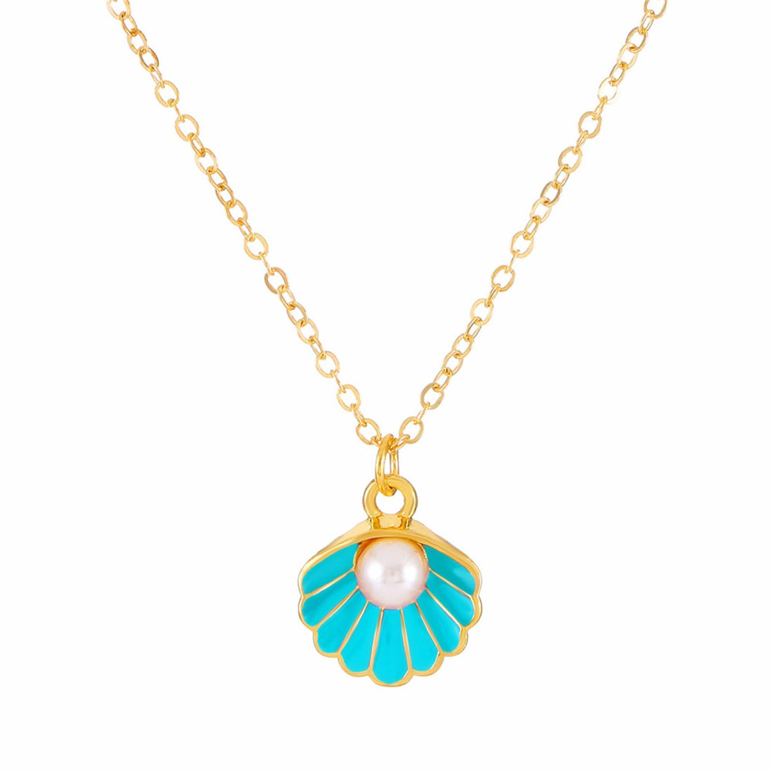 Seashell Pearl Pendant Necklace Gold Plated Boho Enamel Pink Blue Scallop Sea Shell Starfish Ocean Animal Chain Necklace for Women Hawaiian Summer Beach Holiday Fashion Jewelry Gifts