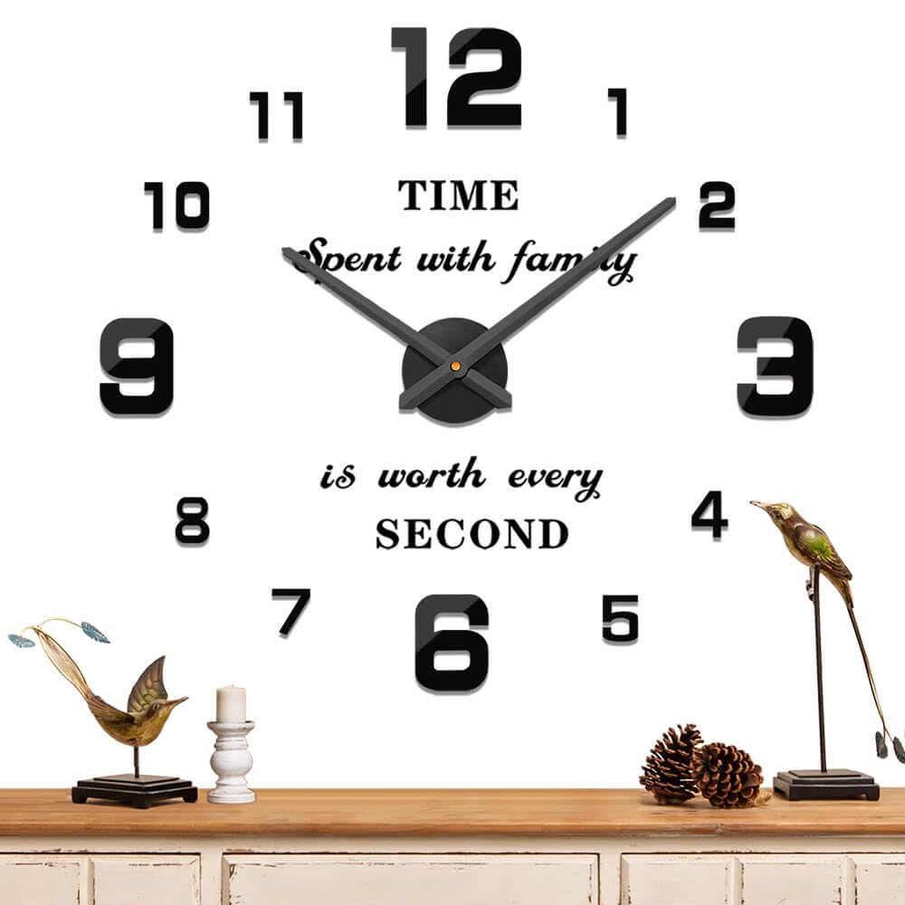 Mintime Modern Frameless DIY Wall Clock Large 3D Wall Watch Mirror Numbers for Home Office Decorations