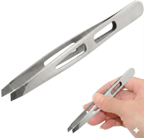 Stainless Steel Beautiful Handle Slanted Tip Type Eyebrow tweezers Professional Eyebrow Tweezers, Facial Hair Removal Tweezers- silver