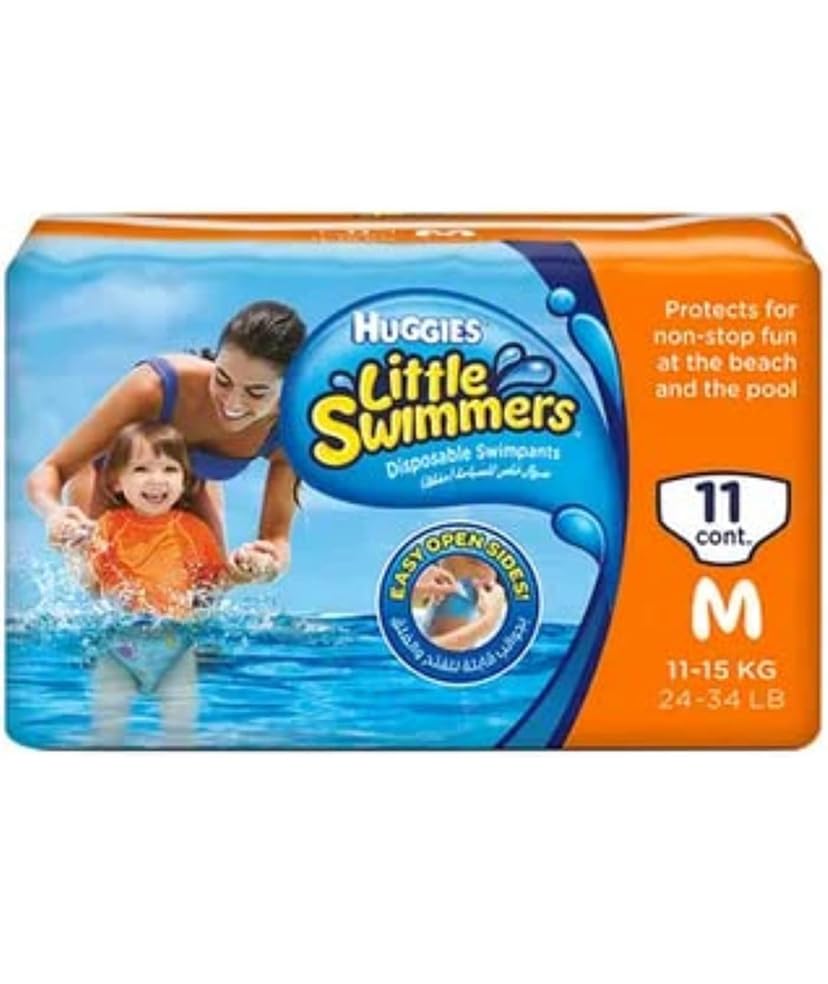 Huggies Little Swimmers Baby Swim Diapers, Medium 11-15 kg, 11 Pieces, Easy Open Sides