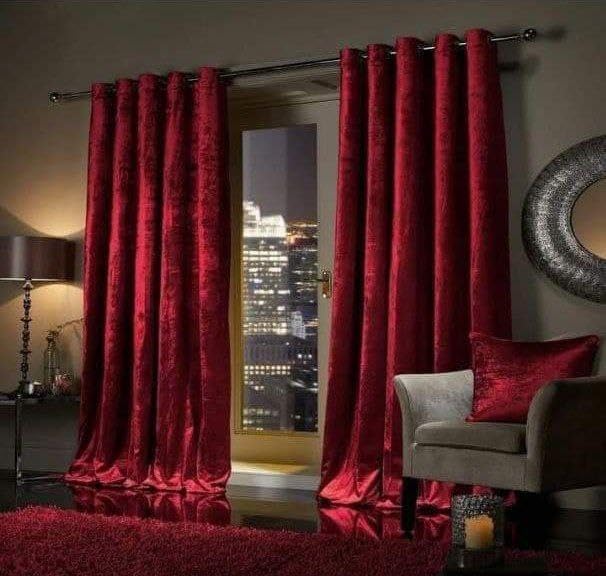 Red Velvet Curtains, Heavy Soft Fabric, Ready to Install, 150cm x 275cm .flo