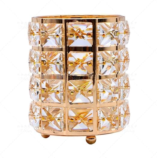 Makeup Brush Holder, Handmade Crystal Pencil Holder, Eyebrow Pencil Set, Cosmetic Storage for Vanity, Bathroom, Office - Gold