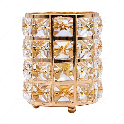 Makeup Brush Holder, Handmade Crystal Pencil Holder, Eyebrow Pencil Set, Cosmetic Storage for Vanity, Bathroom, Office - Gold