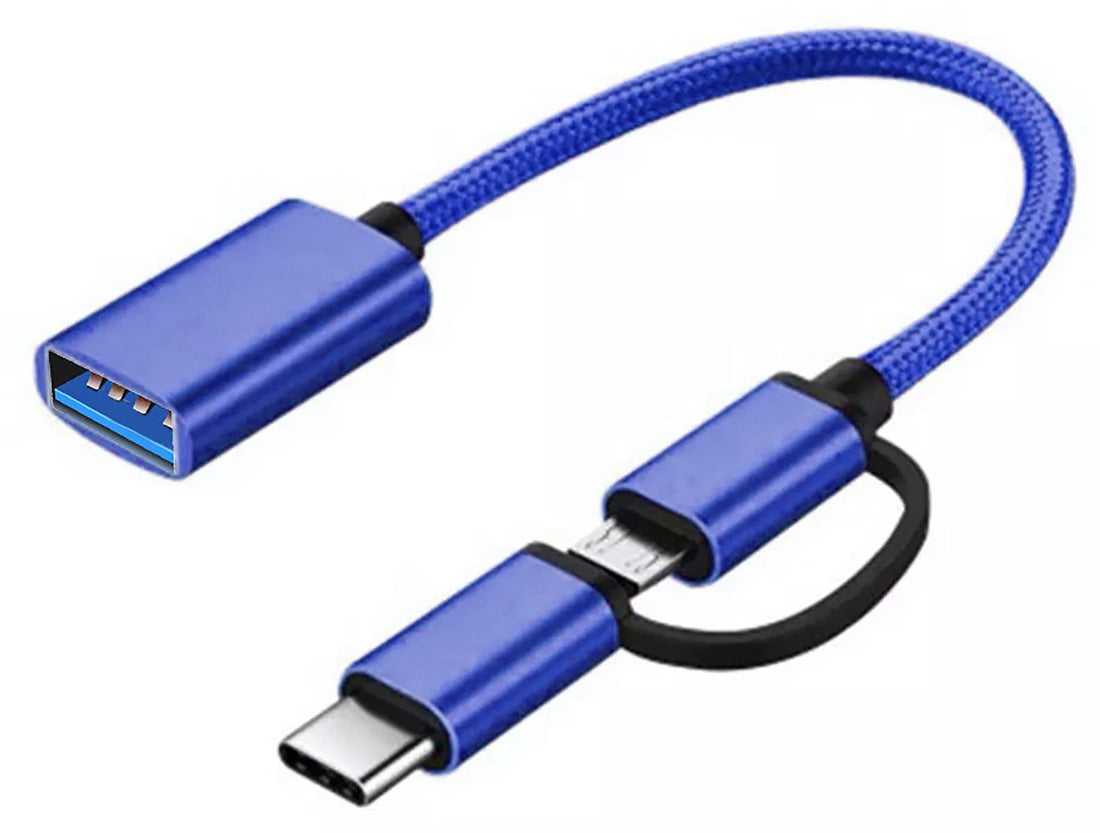 OTG 2 in 1 USB To Micro + Type C Convert For Mobile Smart - (Blue)