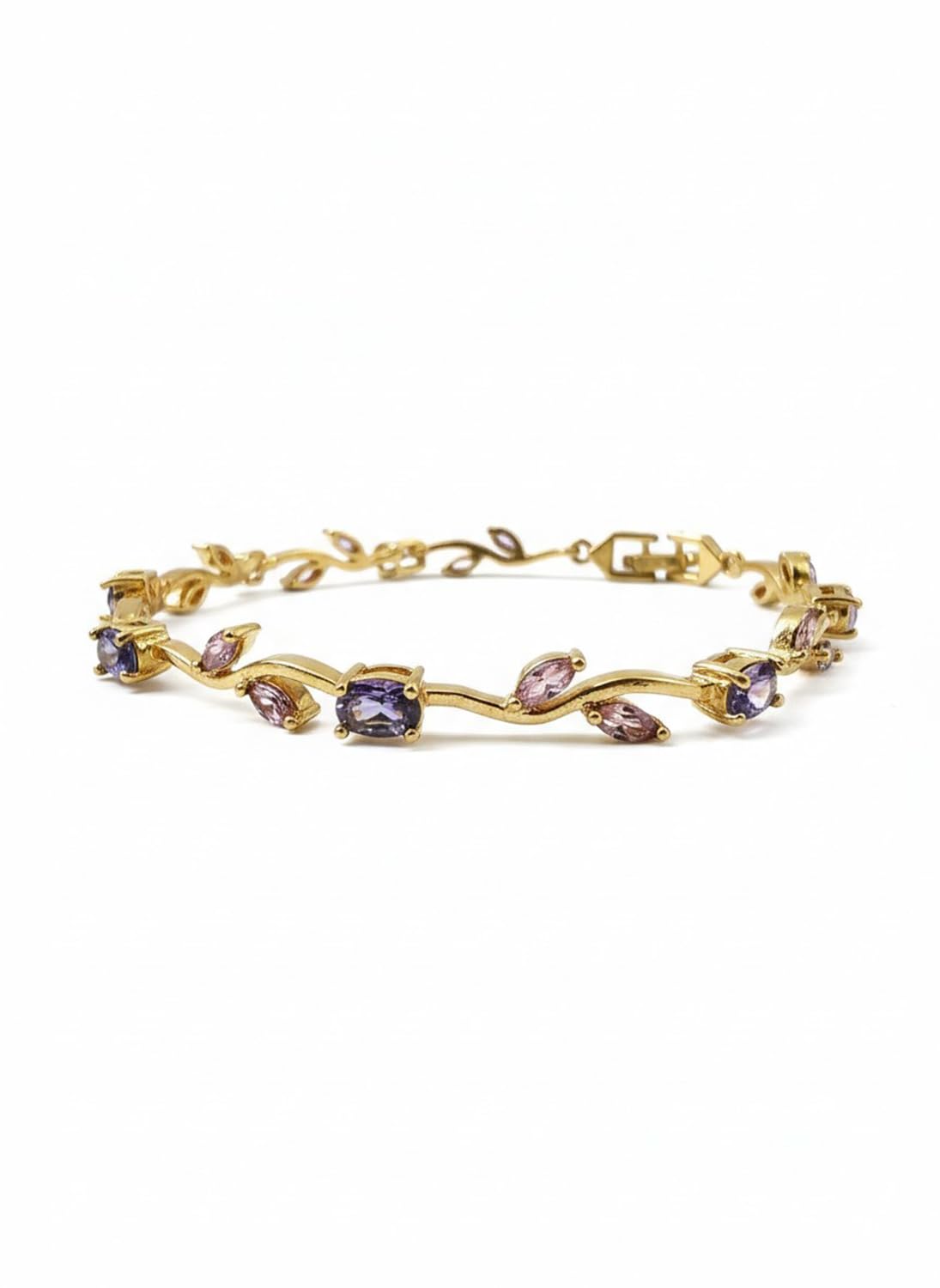 Julia Store Lovely 18K Gold Plated AAA Austrian Cubic Zirconia Gemstone Charm Chic Trendy Elegant Flower Vine 7 Inches Bracelet Jewelry Gift The Jewelry You Must Have Red/Purple