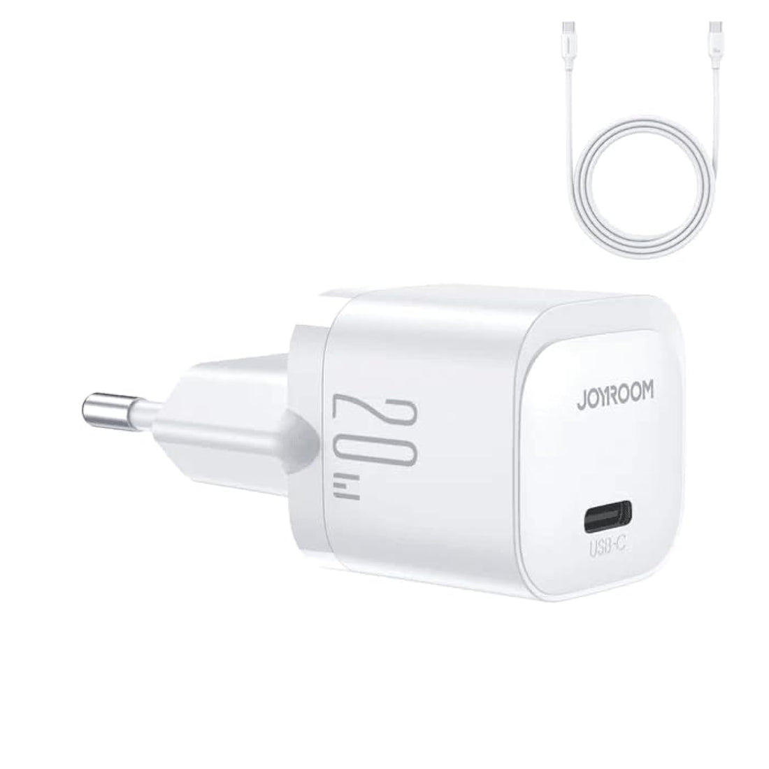 Joyroom JR-TCF02 PD 20W Mini Intelligent EU Fast Charger with USB-C to USB-C Cable, 1 Meter Length, White|12 Months Warranty