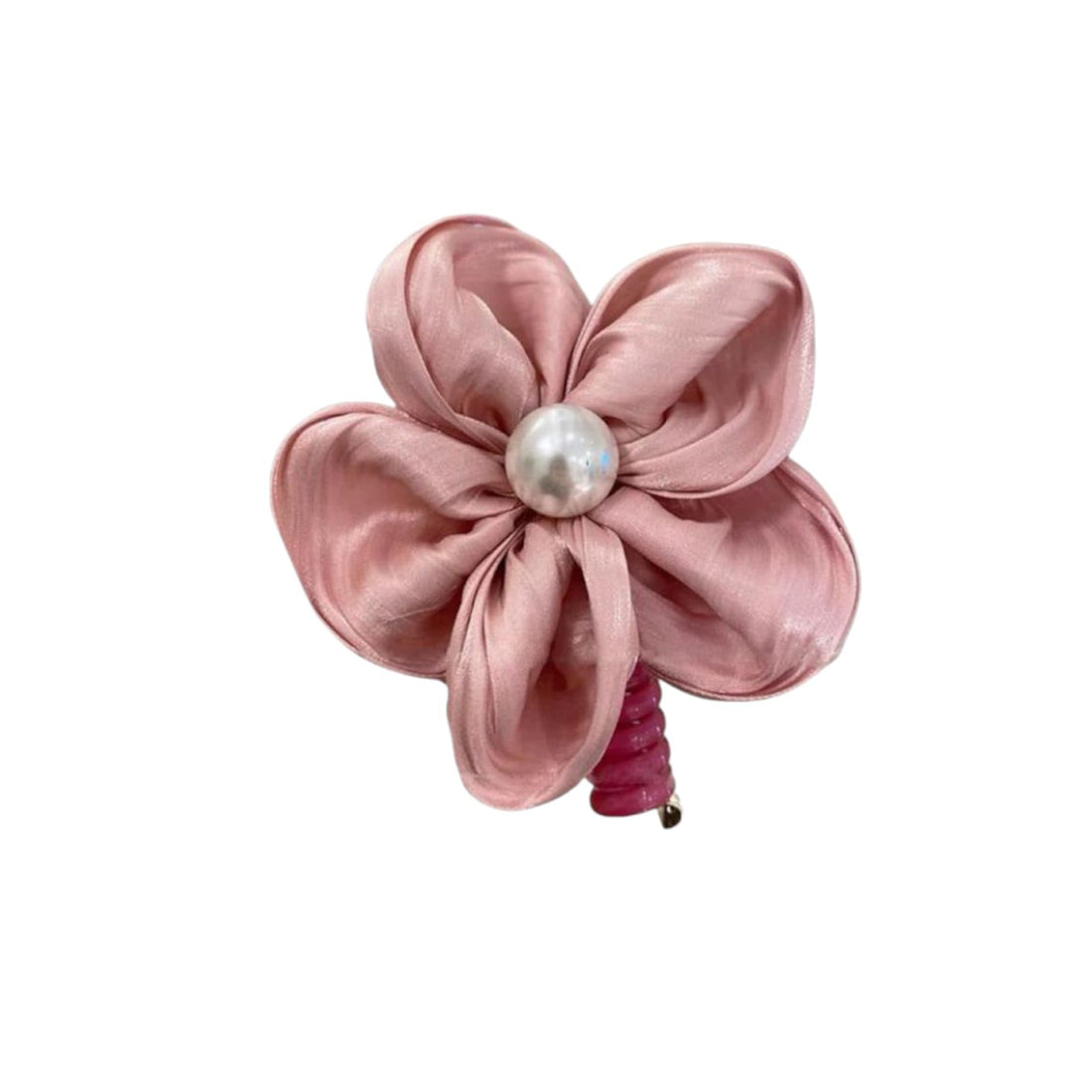 Satin Flower Hairpin with Pearl, Beautiful, Women Hair Clip for Elegant Hairstyles (Pink)