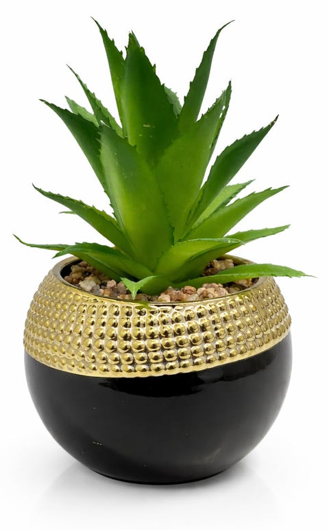 Premium Artificial Cactus Plant in Gold Pot – Modern Home & Office Decor, 10cm Diameter, Suitable for Table, Shelf, Desk, Bathroom, Kitchen, Natural and Elegant Shape for Decorative Plants (Black)