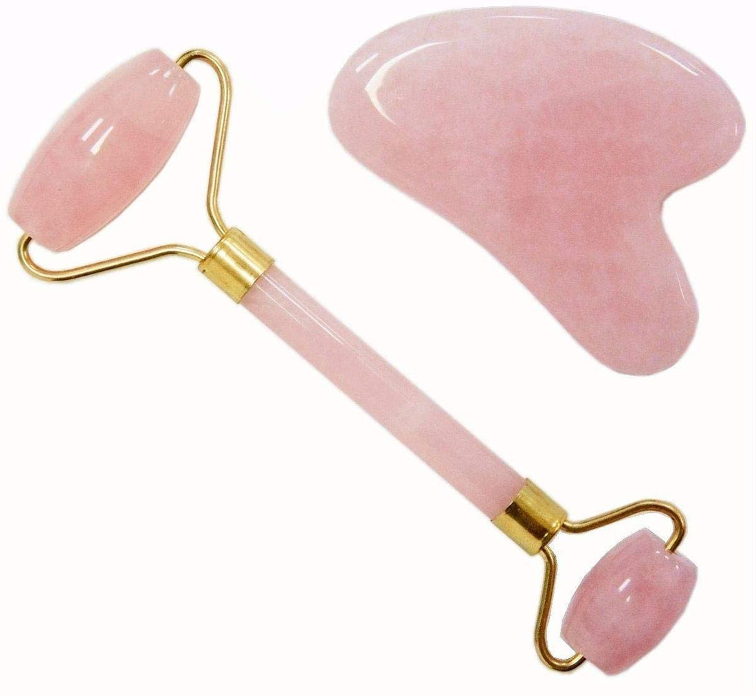 Natural Jade Stone Slimming Face Roller with Feet Massager Set - assorted colors