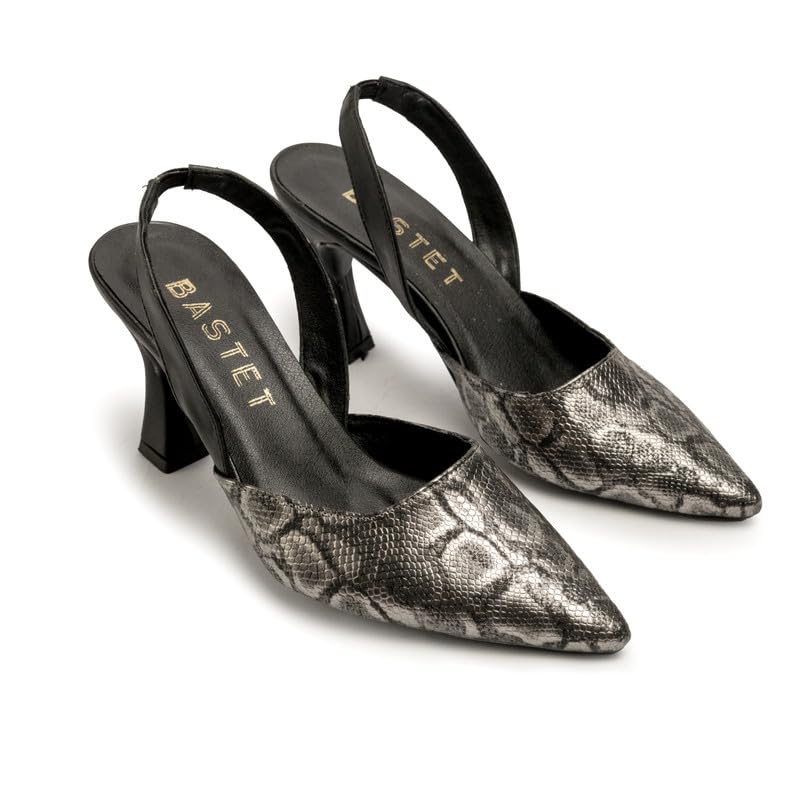 BASTET "Sekhmet" Women’s 7cm Slingback Heels – Pointed Toe Snake Print Party Shoes – Bold & Stylish - size