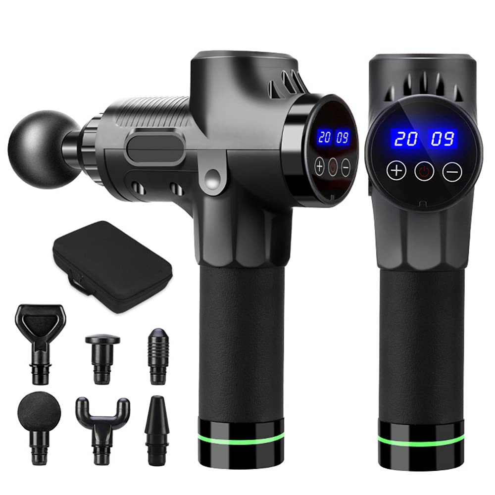 Massage Gun, Deep Tissue Massager, Muscle Relax Massage for Pain Relief, High-Frequency Silent Electric Fascia Gun, Handheld LCD Touch Screen Electric Muscle Massager with 6 Massage Heads