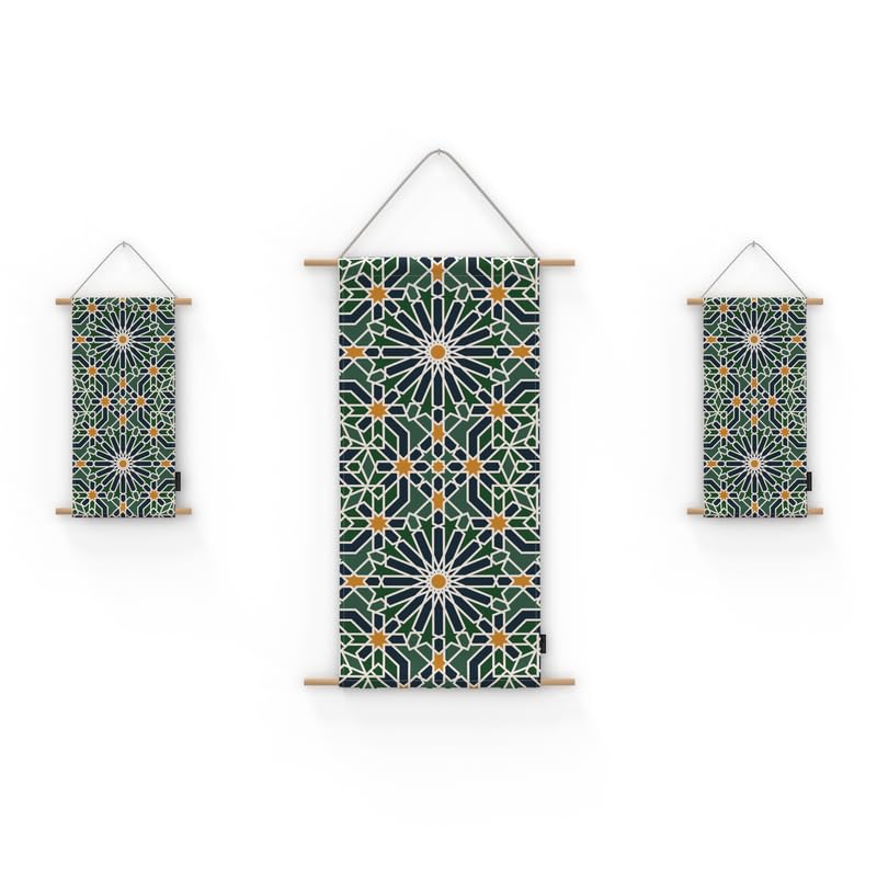 ART MOOD HOME Ramadan's Unique Adden Velvet Fabric Posters set Green * Blue