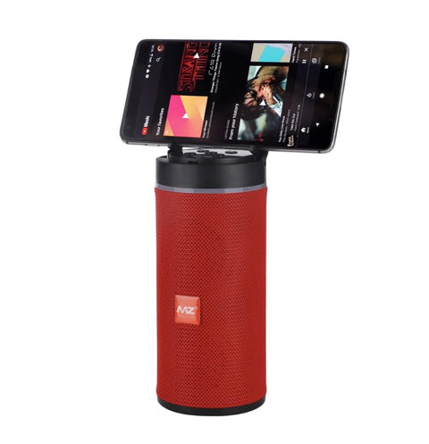 Portable Wireless Bluetooth Speaker with FM Radio, Support USB and TF Card, with Phone Holder and High Quality Sound (Red)