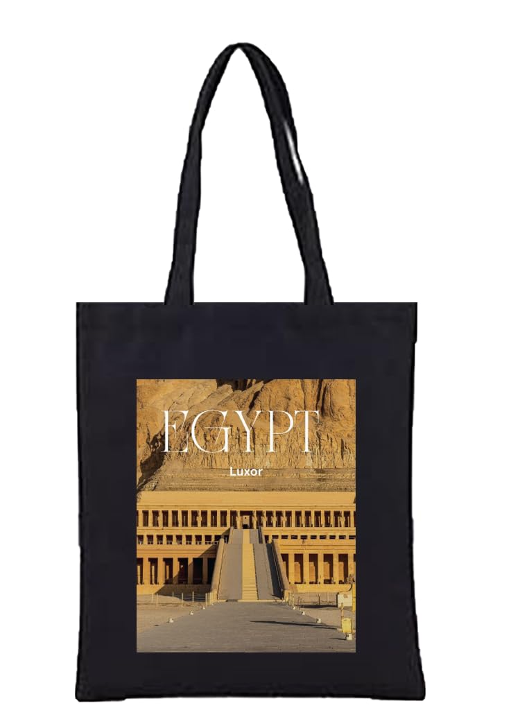 Egypt Luxor Temple Travel Souvenir Tote Bag, Black Canvas Shopping Bag