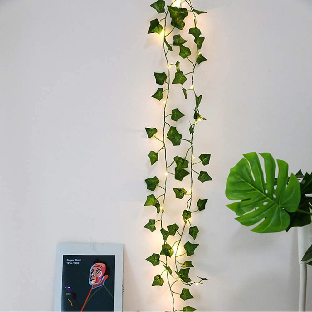MAGIIN 6.5FT Artificial Plants with 20 LED Fairy Lights, Fake Ivy Garland Vines Green Leaves Plants for Halloween Xmas Trees Garden Office Wedding Party Wall Lighting Hanging Decoration