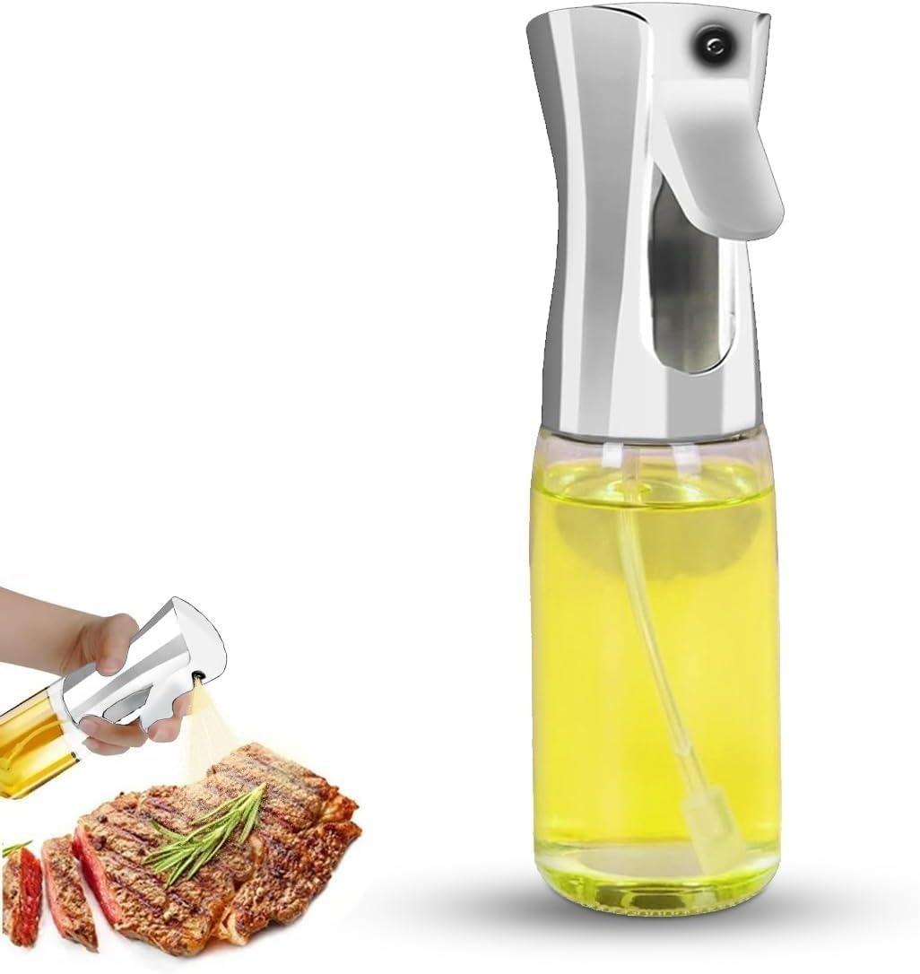 Oil Sprayer Bottle 220ml Olive Oil Dispenser for Cooking Baking BBQ Salad Air Fryer Grilling – Wide Mouth Refillable Controlled Spray Mister for Healthy Kitchen Use (White)
