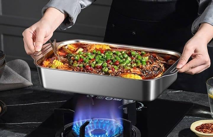 Premium Stainless Steel Oven Tray – 21×30 cm Roasting & Baking Pan – Perfect for Meat, Chicken, Mandi, Casseroles & Cakes – Heavy-Duty, Durable & Dishwasher Safe