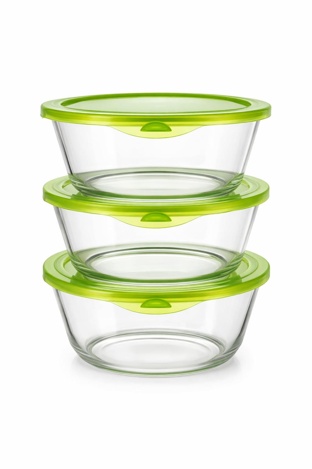 Glass Storage Containers with Green Lids Set of 3, Clear, Food and Kitchen 15cm