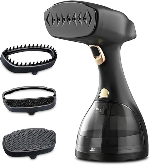 Manual Garment Steamer, Black, 1500W, 300ml Tank, Fast Heating in 25 Seconds, with Brush and Multiple Accessories