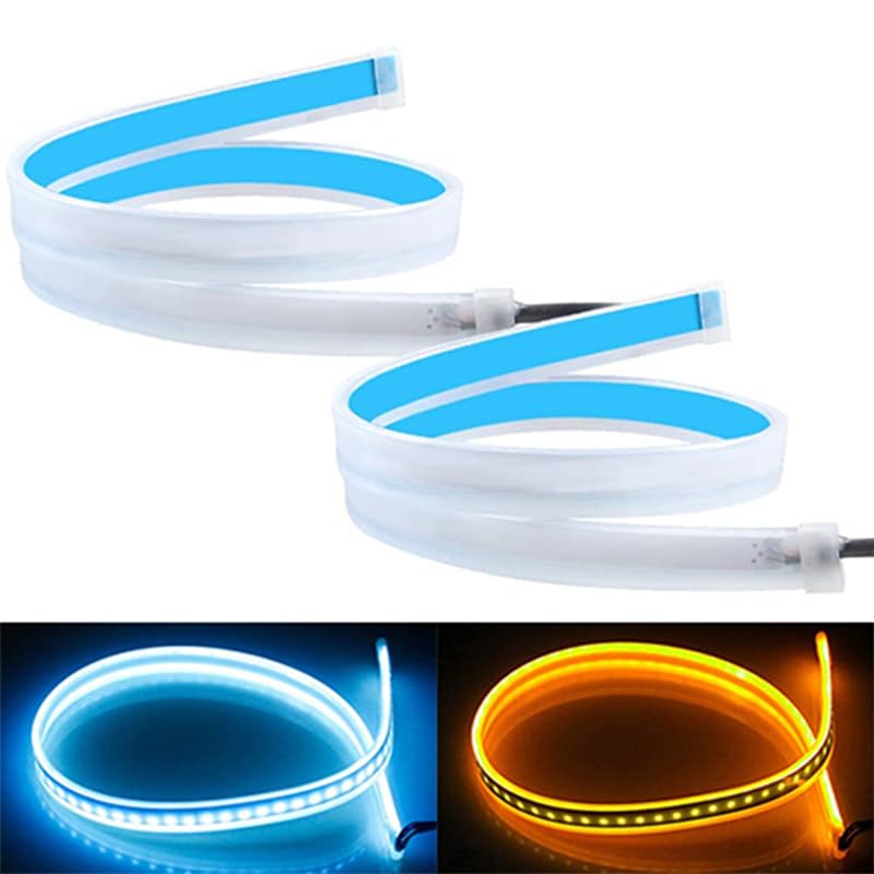 KaberTrade LED Light Strip for Car, SUV, Truck - Universal Fit - 2 Pack (30cm Strip) - Yellow & White - Waterproof - 12V - LED