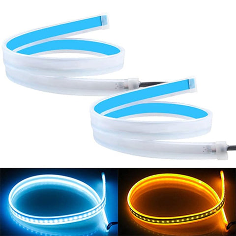 KaberTrade LED Light Strip for Car, SUV, Truck - Universal Fit - 2 Pack (30cm Strip) - Yellow & White - Waterproof - 12V - LED