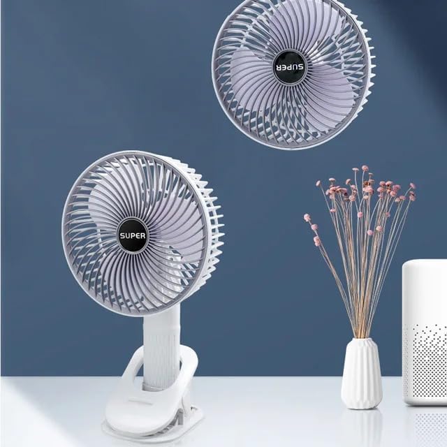 Portable Clip Fan USB Rechargeable Mini Desk Fan 3 Speed Quiet Air Circulation for Office Home Bedside Baby Stroller Camping Adjustable Head Strong Wind Handheld
