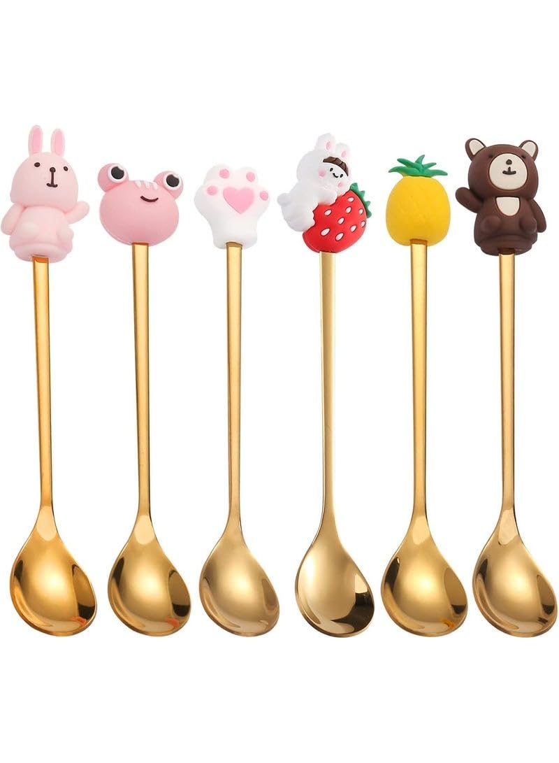 6 Stainless Steel Coffee Spoons, Dessert Spoons, Beautiful Spoons, Stainless Steel, Suitable for Fruit, Cake, Coffee, Hot Drinks, Ice Cream