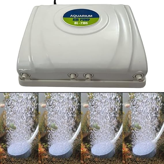 Aquarium Air Pump, Aquarium Aerator, 4 Port Nozzle, Low Noise Oxygen Air Pump, 8W Power, 4 * 5L/Min Output, 60Hz, 220-240V, Safe Plug, Color (White)