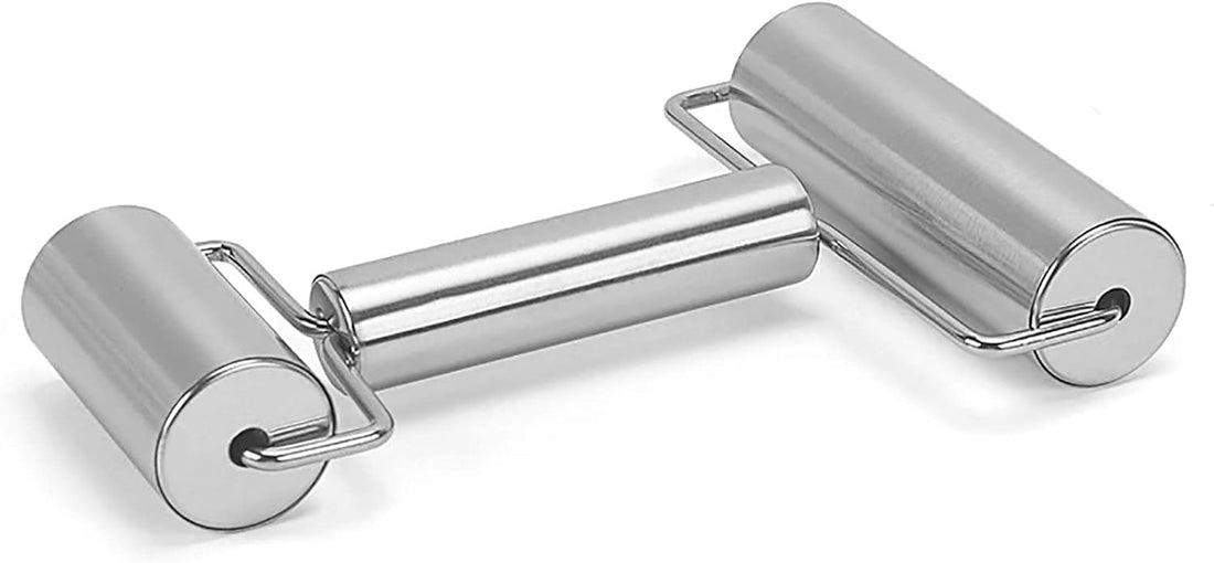 Stainless Steel Dough Roller with Dual Sized Heads for Pastry Pizza Sugar Paste and Thermal Clay Multi Purpose Kitchen and Craft Rolling Pin Tool