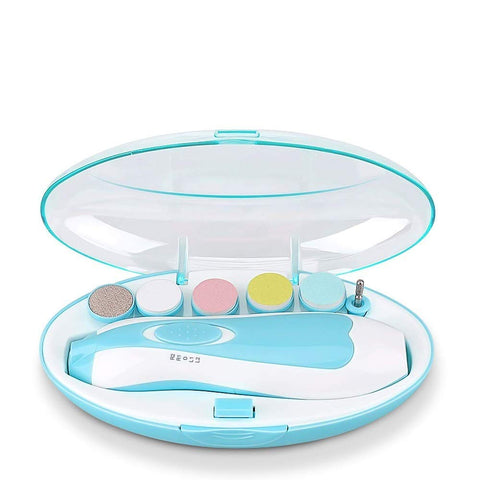Baby Nail File With Led Light, Baby Nail Trimmer For Infant And Toddler With 11 Grinding Heads, Aa Battery Operated (Blue)