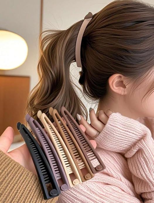 Banana Hair Clips for Women, 11cm, Multi-Color Pack of 5, Black Khaki Brown