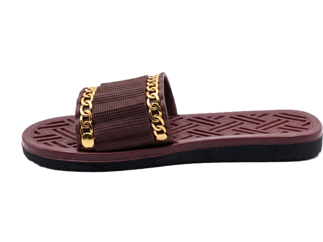 Project Z Project Z Women's Slipper - Ultra Soft Comfort Medical EVA Sole - Gold Chain Embellished Casual Slippers for Home and Outdoor - Sizes 37-41