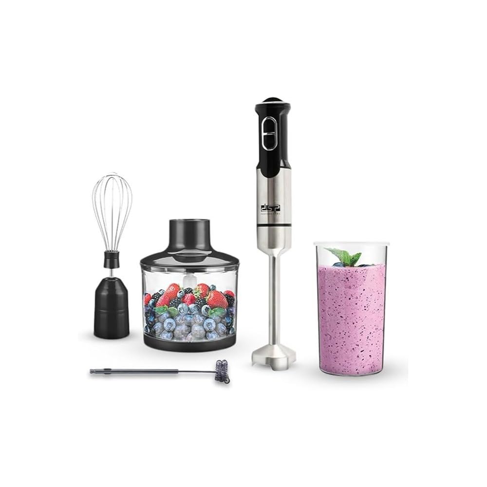 dsp Hand Blender 5-in-1 Blender Set - 800W Full Copper Motor, Turbo Function, Variable Speed, Stainless Steel Body & Blades, KM1153 (Black)