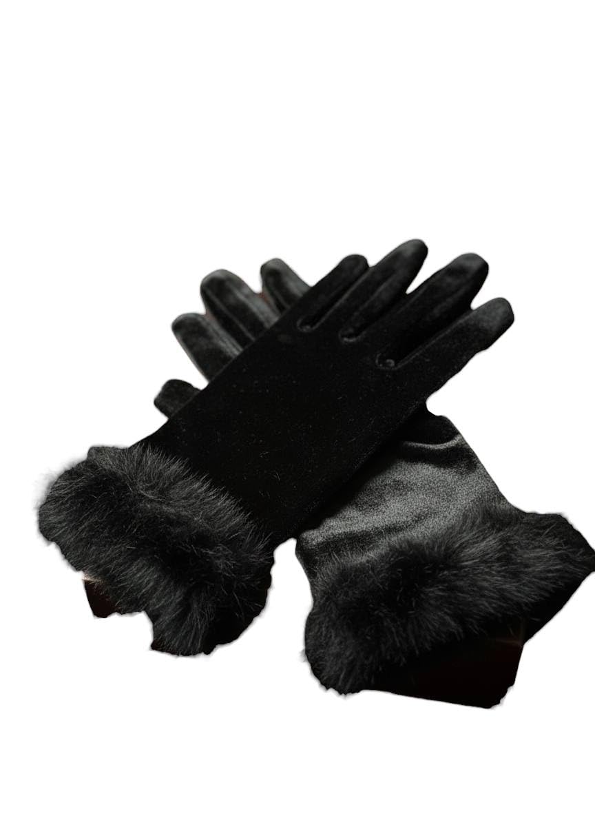Women's Gloves Plush Black with Fur Gloves Women Winter Warm Gloves
