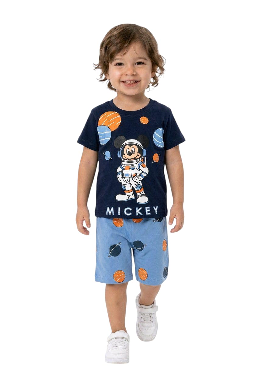 Zona Kids Boys Summer Pajama Set – 2 Piece Space mouse T-Shirt and Shorts – Soft 100% Cotton Casual Toddler & Little Boys Clothes