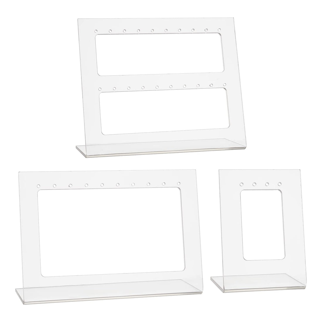 AHANDMAKER 3Pcs 3 Style Rectangle Acrylic Earring Display Stands Set, White Acrylic Earring Stud Display Pegboard, Jewelry Organizer Stand Earring Clip for Retail Show Personal