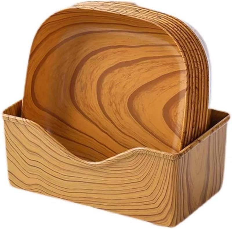 Creative Plate - Square Stackable Plastic Wooden Tray for Snacks, Fruits, and Afternoon Tea, Perfect for Charcuterie Accessories and Dipping Sauces in a Chic 6-Piece Set with Stand